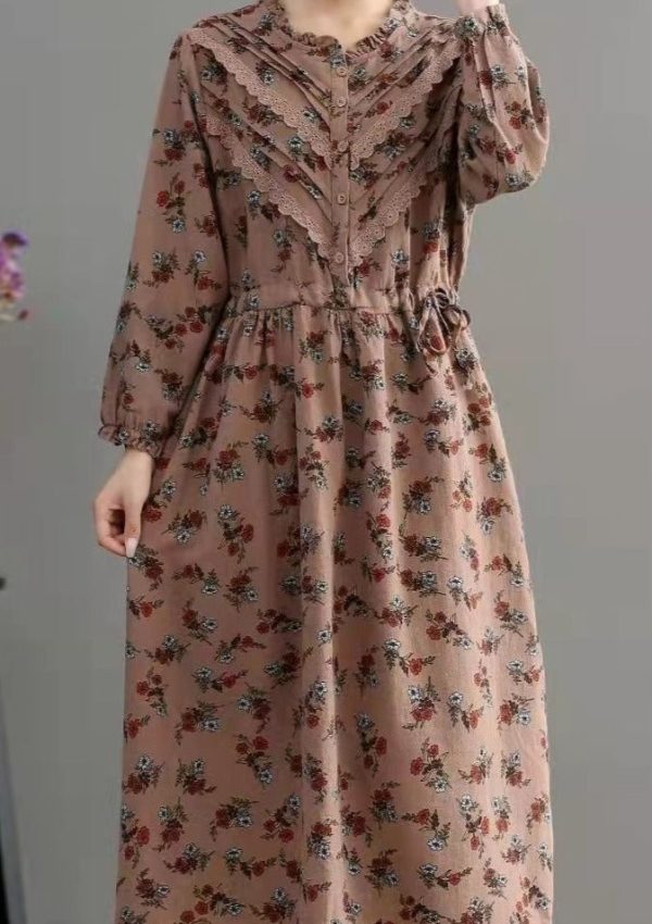 Bohemian Blue Pockets Print Loose Fall Maxi Dress Long sleeve - Image 2