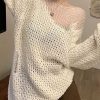 Boho Beige Hollow Out Solid Knit Sweater Spring