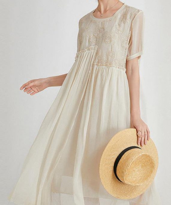 Boho Beige Print Chiffon asymmetrical Design Summer Maxi Dresses