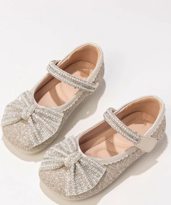 Boho Beige Zircon Buckle Strap Kids Flat Feet Shoes - Image 3