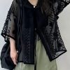 Boho Black Jacquard Tulle Sheer Tops Summer