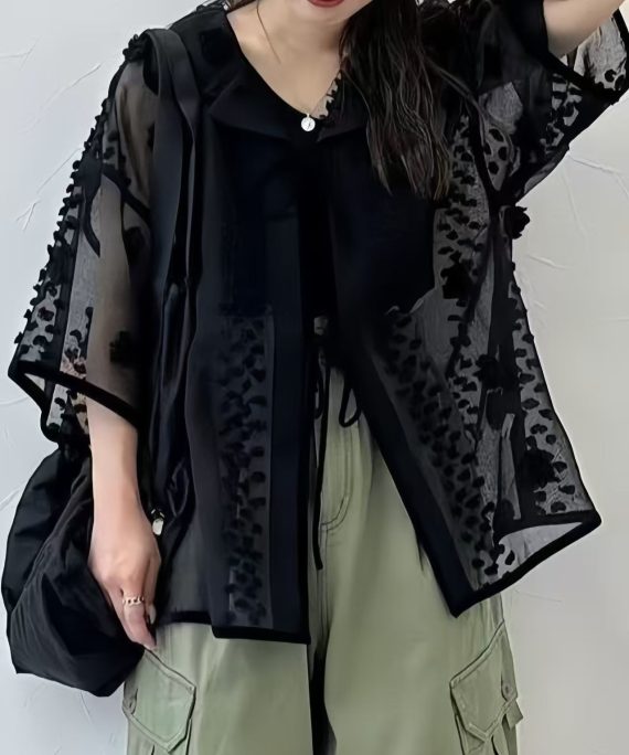Boho Black Jacquard Tulle Sheer Tops Summer