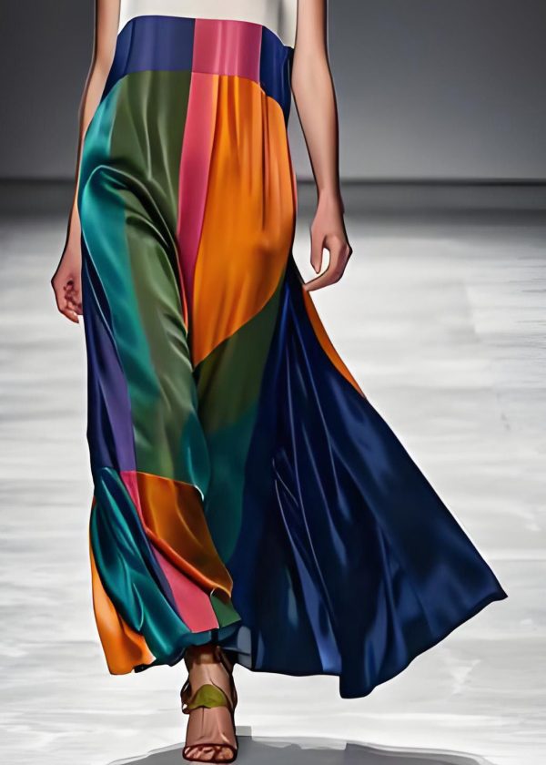 Boho Colorblock O Neck Patchwork Silk Maxi Dresses Sleeveless - Image 5