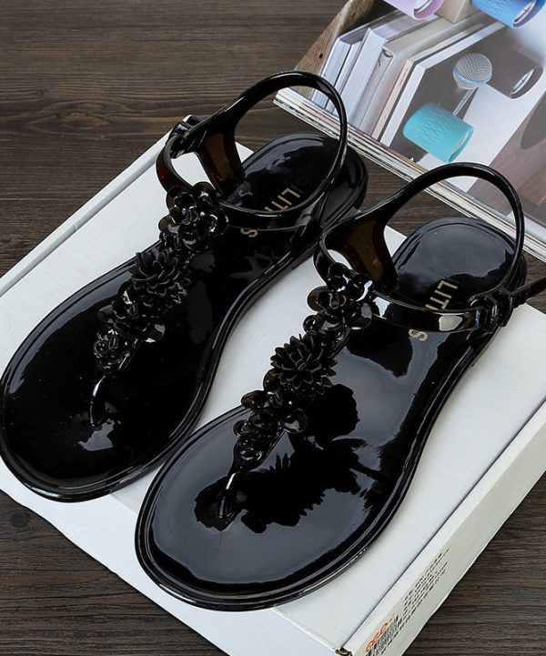 Boho Green Floral Splicing Beach Flip Flops Sandals - Image 2