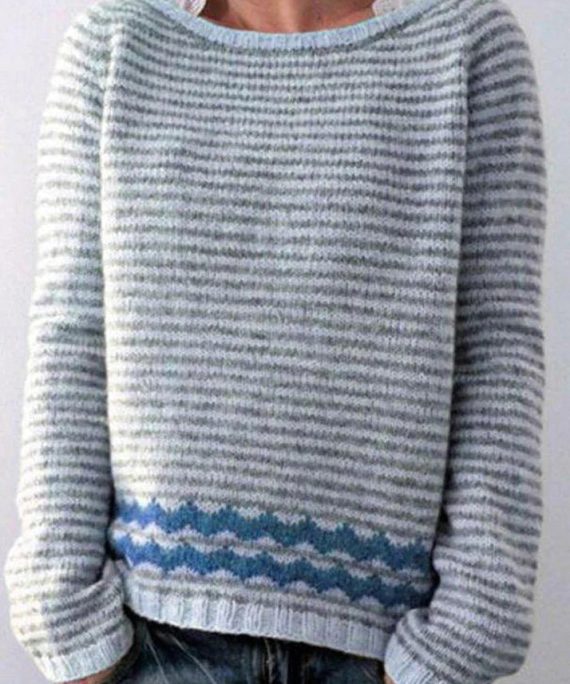 Boho Grey Striped O Neck Cozy Knit Sweaters Fall