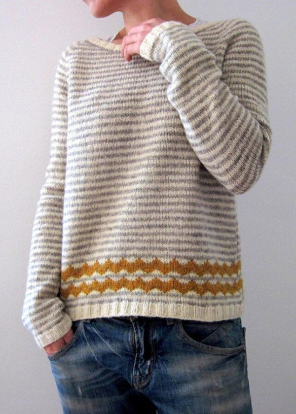 Boho Grey Striped O Neck Cozy Knit Sweaters Fall - Image 2