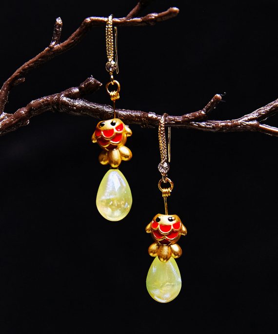 Boho Light Yellow Water Droplet Dog Gilding Drop Earrings