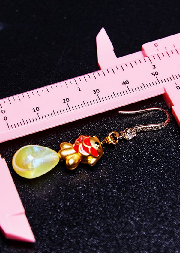 Boho Light Yellow Water Droplet Dog Gilding Drop Earrings - Image 5