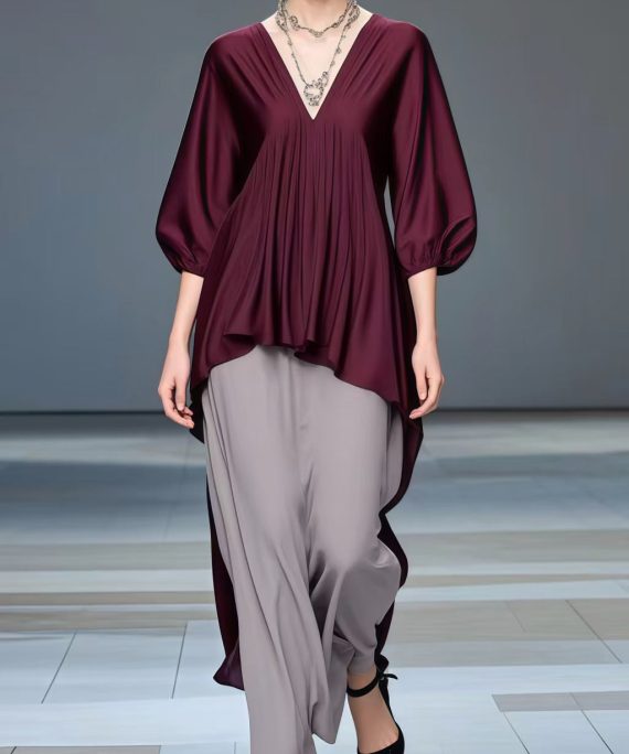 Boho Mulberry Low High Design Silk Shirt Bracelet Sleeve