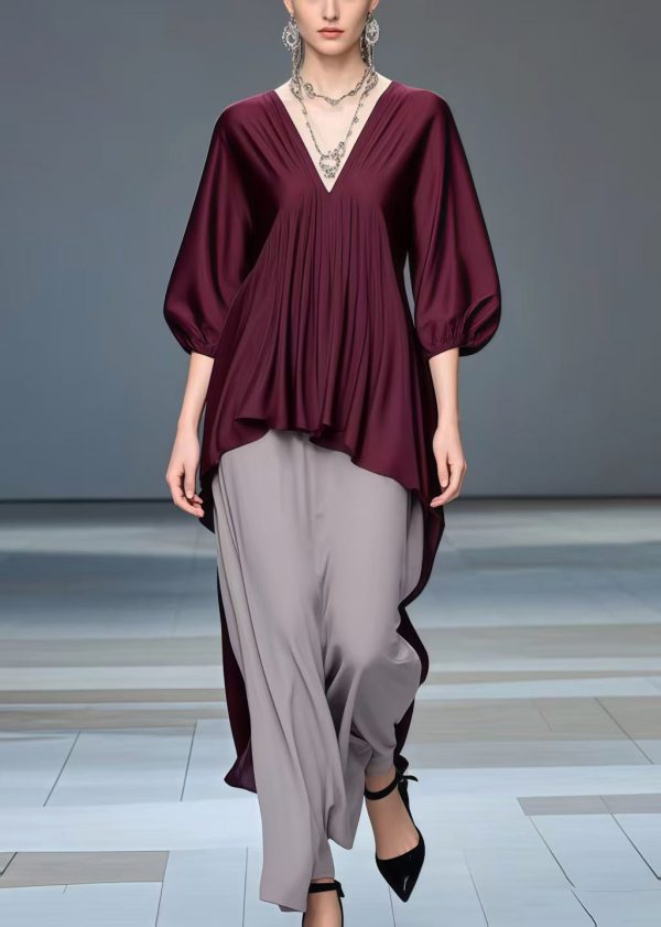 Boho Mulberry Low High Design Silk Shirt Bracelet Sleeve - Image 5