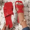 Boho Red Plus Size Faux Leather Slide Sandals Peep Toe