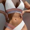 Boho White Striped Patchwork Tie Lace Lingerie Sets