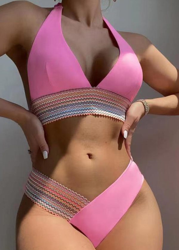 Boho White Striped Patchwork Tie Lace Lingerie Sets - Image 2