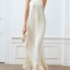 Boutique Beige Tasseled Off The Shoulder Dress Sleeveless
