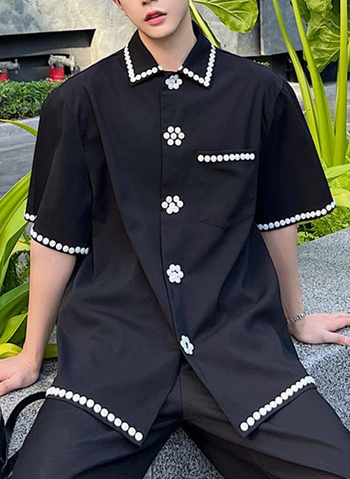 Boutique Black Button Original Design Cotton Men Shirts Summer