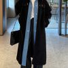 Boutique Black Pockets Denim Patchwork Faux Fur Coat Outwear Spring