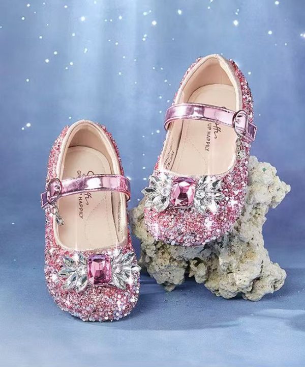 Boutique Blue Buckle Strap Kids Girls Zircon Princess Shoes - Image 2