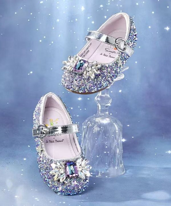 Boutique Blue Buckle Strap Kids Girls Zircon Princess Shoes - Image 3