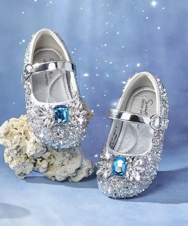 Boutique Blue Buckle Strap Kids Girls Zircon Princess Shoes - Image 4