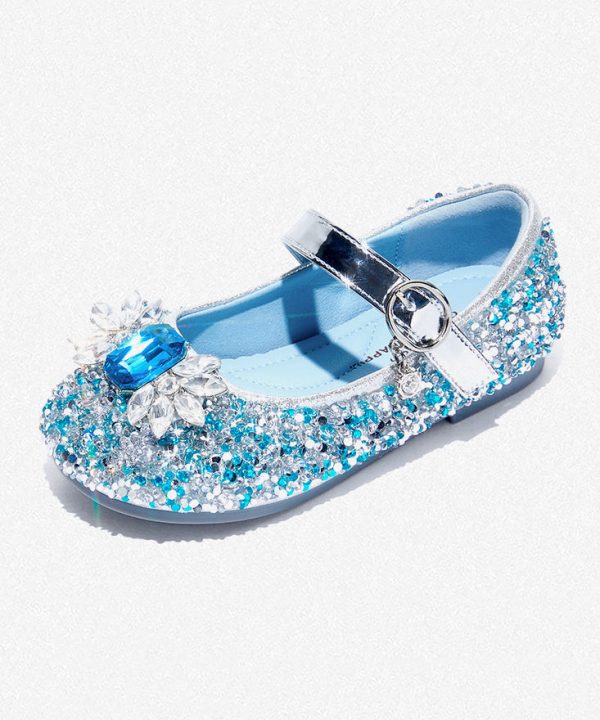 Boutique Blue Buckle Strap Kids Girls Zircon Princess Shoes - Image 5