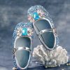Boutique Blue Crystal Sequins Kids Flat Shoes Buckle Strap