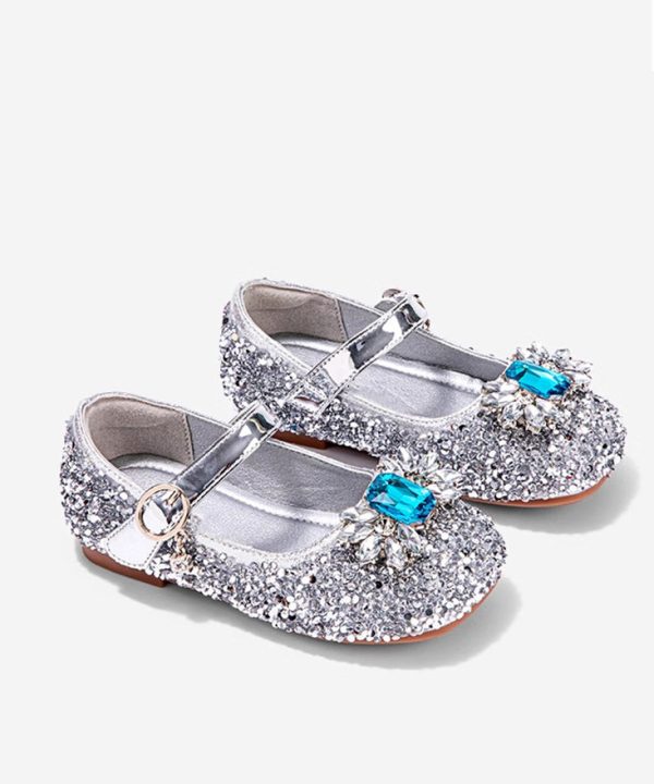 Boutique Blue Crystal Sequins Kids Flat Shoes Buckle Strap - Image 2