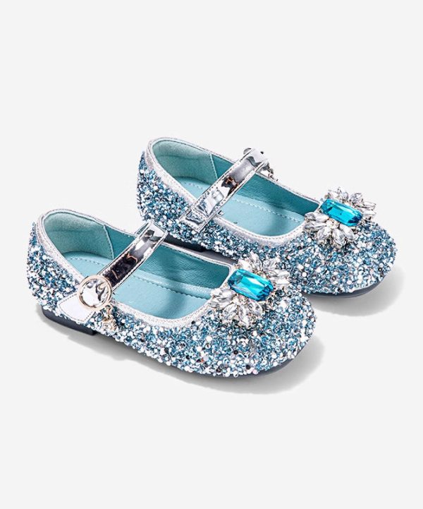 Boutique Blue Crystal Sequins Kids Flat Shoes Buckle Strap - Image 3