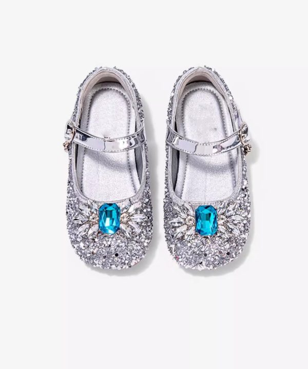 Boutique Blue Crystal Sequins Kids Flat Shoes Buckle Strap - Image 4