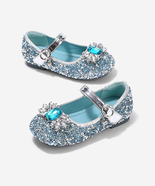 Boutique Blue Crystal Sequins Kids Flat Shoes Buckle Strap - Image 5