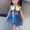 Boutique Blue Peter Pan Collar Animal Print Button Kids Denim Mid Dress Summer