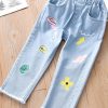Boutique Blue Print Pockets Girls Straight Denim Pants