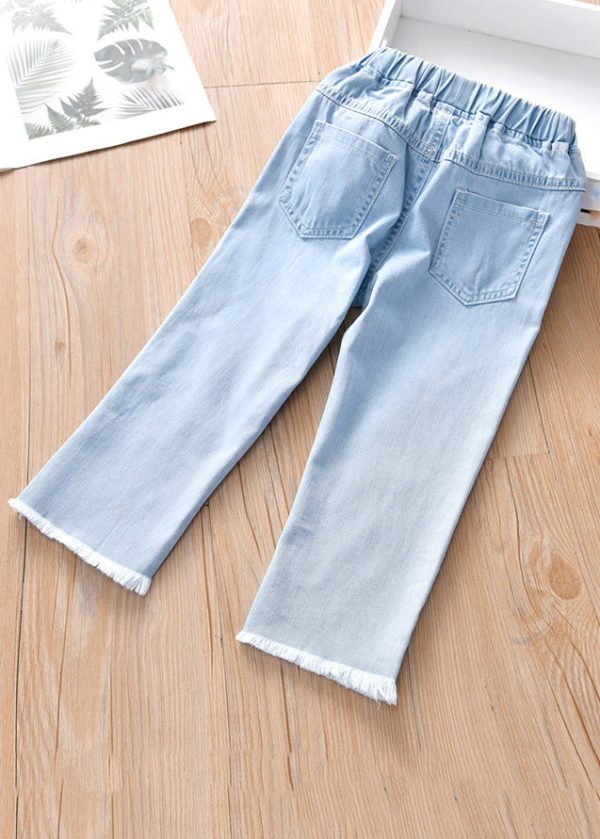 Boutique Blue Print Pockets Girls Straight Denim Pants - Image 2