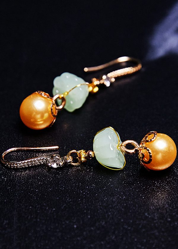 Boutique Champagne Pearl Chic Jade Drop Earrings - Image 4