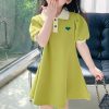 Boutique Green Peter Pan Collar Patchwork Cotton Baby Girls Dresses Summer