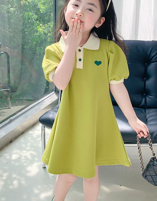 Boutique Green Peter Pan Collar Patchwork Cotton Baby Girls Dresses Summer