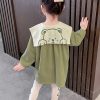 Boutique Green Sailor Collar Print Kids Mid Dresses Fall