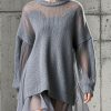 Boutique Grey Oversized Patchwork Tulle Knit Day Dress Fall