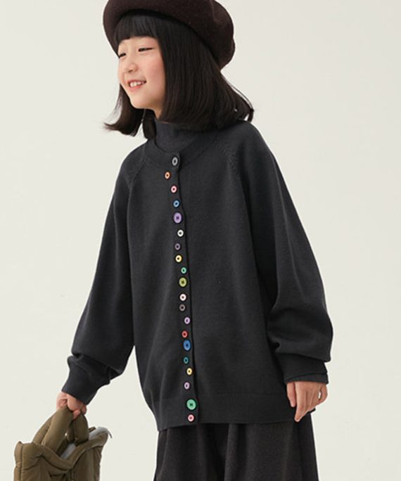 Boutique Grey Thick Patchwork Button Cotton Knit Kids Cardigans Spring