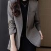 Boutique Grey V Neck Woolen Formal Coats Spring