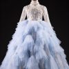Boutique Light Blue Nail Bead Tulle Kids Maxi Dresses Spring
