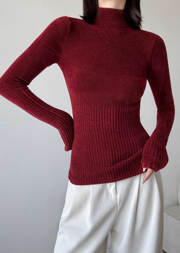Boutique Mulberry High Neck Knit Pullover Spring - Image 2