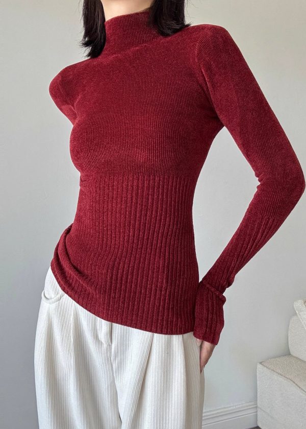 Boutique Mulberry High Neck Knit Pullover Spring - Image 3