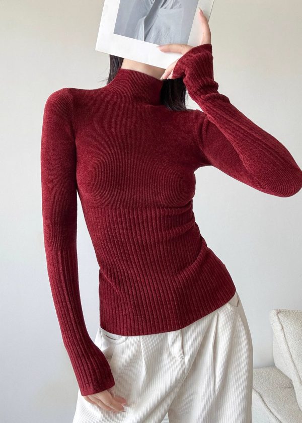 Boutique Mulberry High Neck Knit Pullover Spring - Image 4