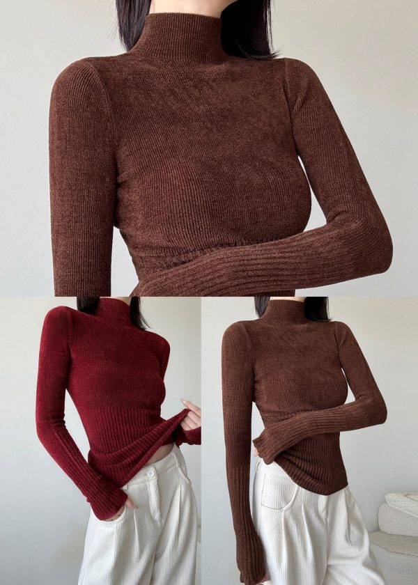 Boutique Mulberry High Neck Knit Pullover Spring - Image 5