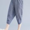 Boutique Navy Striped Patchwork Summer Cotton Linen Pants