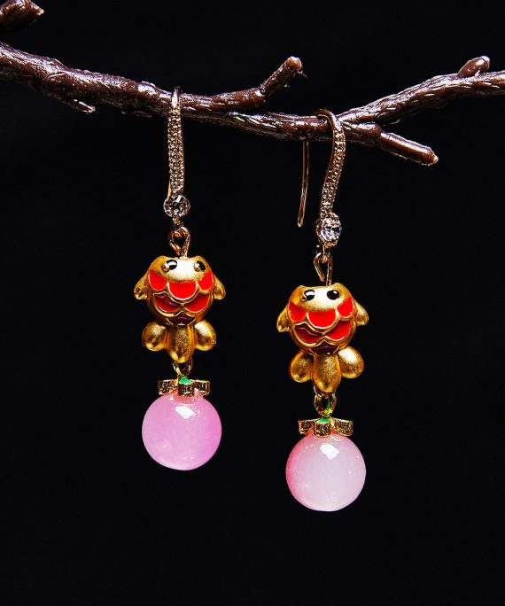 Boutique Pink Crystal Cute Dog Gilding Drop Earrings