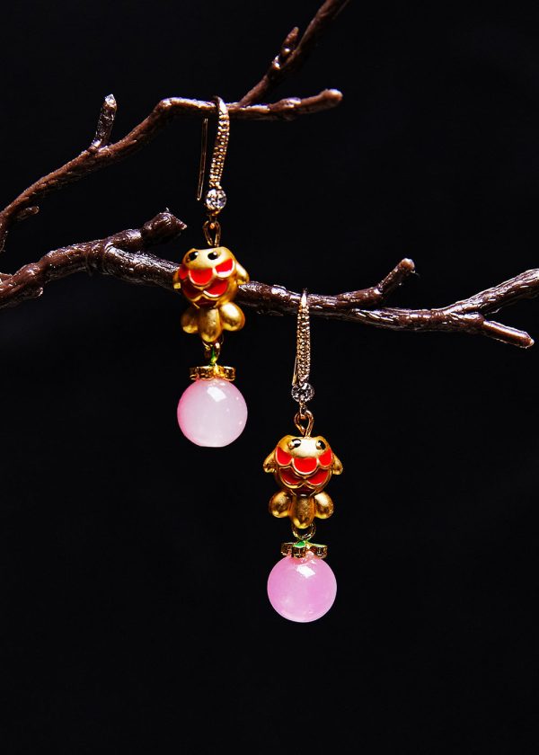 Boutique Pink Crystal Cute Dog Gilding Drop Earrings - Image 2