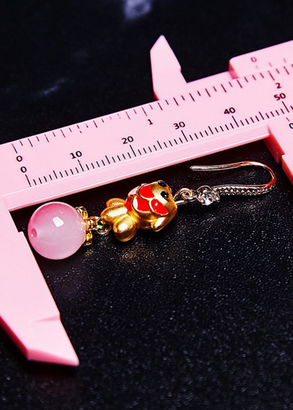 Boutique Pink Crystal Cute Dog Gilding Drop Earrings - Image 5