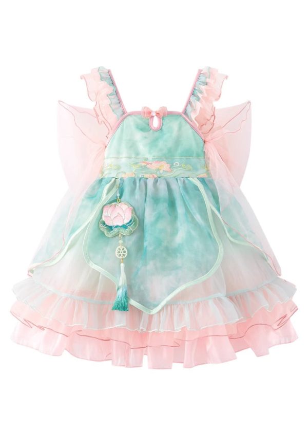 Boutique Pink Embroideried Ruffled Patchwork Tulle Kids Mid Dress Short Sleeve - Image 5