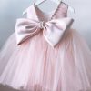 Boutique Pink Nail Bead Bow Tulle Kids Maxi Dresses Sleeveless